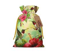 Hummingbirds Red Flower Hibiscus Printed Christmas Drawstring Gift Bags-Xmas Wrapping Bags,Candy Bag,For Holiday Party Decorations,Wedding Party Supplies M Yellow Christmas Ribbon