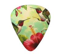 Hummingbirds Red Flower Hibiscus Printed Custom 12 Pieces Guitar Pick In A Box,The Pick Makes Sound Clear, Ukulele, Electric Bass (0.46 0.71 0.96mm)