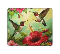 Hummingbirds Red Flower Hibiscus Printed Gaming Mouse Pad 8x7.6 Inches, Non-Slip Rubber Base Laptop Mousepad Desk Mat with Stitched Edges for Gamer, Office, Home