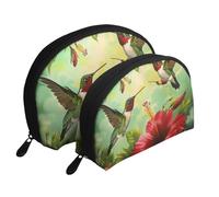Hummingbirds Red Flower Hibiscus Printed Makeup Bags 2-Piece Portable Shell Travel Toiletry Bag Cosmetic Organizer Bag for Women