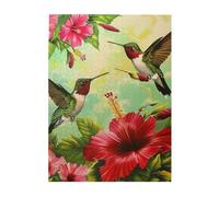 Hummingbirds Red Flower Hibiscus Printed Wooden Puzzle 500 Piece, Cute Puzzle Game in Plastic Box for Family Entertainment and Brain Training Gifts