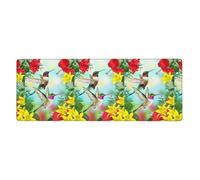 Hummingbirds Red Flower Hibiscus Washable Keyboard Mat Oversized Desk Pad for Easy Cleaning and Enhanced Workspace