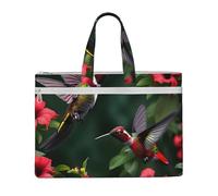 Hummingbirds Red Flowers Hibiscus 10.6 * 15 Inch Handheld Bag 2 Zipper Pockets Generous Capacity for Files - Ideal for dy and TravelWork,Stu