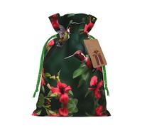 Hummingbirds Red Flowers Hibiscus Print Christmas Drawstring Gift Bags,For Christmas Holiday,Birthday,Wedding Or Daily Gift