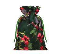 Hummingbirds Red Flowers Hibiscus Print Christmas Drawstring Gift Bags,For Christmas Holiday,Birthday,Wedding Or Daily Gift