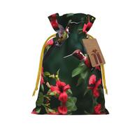 Hummingbirds Red Flowers Hibiscus Print Christmas Drawstring Gift Bags,For Christmas Holiday,Birthday,Wedding Or Daily Gift
