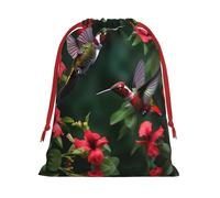 Hummingbirds Red Flowers Hibiscus Print Drawstring Gift Bag,Party Gift Bags,Reusable Christmas Drawstring Wrapping Bags