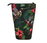 Hummingbirds Red Flowers Hibiscus Print Telescopic Standing Pencil Bag/Stand Up Stationery Bag/Makeup Bag/Storage Case