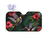 Hummingbirds Red Flowers Hibiscus Printing Car Windshield Sunshade-Thicken Bubble Block Heat and Sun UV Rays,Front Windshield,Sun Visor