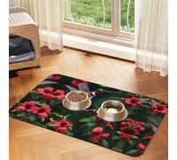 Hummingbirds Red Flowers Hibiscusprint Pet Absorbent Leather Tablecloth,Wipe Clean Quick Dry,Food Mat For Small Animals