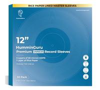 HumminGuru 3-Ply Premium Inner Record Sleeves 12 Inch. Rice Paper Lined Master Sleeves. Anti-Static Vinyl Record Sleeves, Acid-Free Thick HDPE 3+1 Layer in 7 Mil, 50 Pack (12” Master Inner Sleeves)