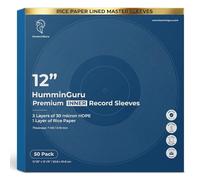 HumminGuru 3-Ply Premium Inner Record Sleeves 12 Inch. Rice Paper Lined Master Sleeves. Anti-Static Vinyl Record Sleeves, Acid-Free Thick HDPE 3+1 Layer in 7 Mil, 50 Pack (12” Master Inner Sleeves)