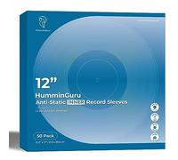 HumminGuru Vinyl Record Inner Sleeve 12 Inch, Acid Free & Anti Static Vinyl Sleeves, 1.5Mil HDPE Inner Record Sleeves, Round Bottom Record Sleeves for Album Covers 50 Pack (12“ Inner Sleeves)