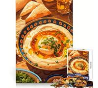 Hummus And Pita Bread Still Life Jigsaw Puzzles for Teenagers 1000 Mind Exercise Peaceful Fun Exact Cut Unique Xmas Gift size 38x26cm