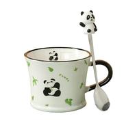 HUMOCHUSON Cappuccino/Cocoa/Latte Ceramic Cartoon Panda Mug with Spoon and Scale Water Cup Office Coffee Cup - Raising Hand Panda - 301-400Ml