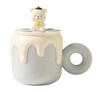 HUMOCHUSON Cappuccino/Cocoa/Latte Ceramic Mug with 3D Bear Lid, Microwave-Safe, Suitable for Female Students - Blue - 501-600Ml