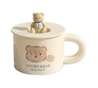 HUMOCHUSON Cappuccino/Cocoa/Latte Cute Ceramic Bear Mug with Lid Breakfast Milk Cup for Couples, Children and Girls - Model D - 338Ml