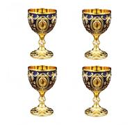 HUMOCHUSON Cappuccino Cup 4-Pack of Gem-Embellished Metal Whiskey and Liquor Small Wine Cups, Retro Sake Cups, and High-Foot Glasses Suitable for Desserts and Ice Cream