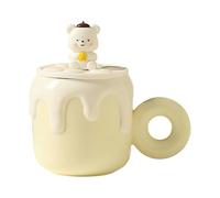 HUMOCHUSON Chinese Style Ceramic Mug with 3D Bear Lid, Microwave-Safe, Suitable for Female Students - Orange - 501-600Ml
