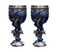 HUMOCHUSON Coffee Mugstwo-Pack of Resin Stainless Steel Retro Cross Flying Dragon High-Foot Glasses with Special Wine Glasses Suitable for Halloween - Blue