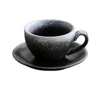 HUMOCHUSON Espresso Cups Ceramic Coffee Cup and Saucer Set Retro Japanese Latte Art Cappuccino Latte Cup - Black - 300Ml