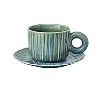 HUMOCHUSON Large Coffee Mug 260Ml Round Ear Handle Porcelain Coffee Cup and Saucer Set Home Latte Flower Afternoon Tea Cup