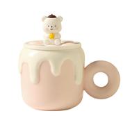HUMOCHUSON Personalised Mug Ceramic Mug with 3D Bear Lid, Microwave-Safe, Suitable for Female Students - Pink - 501-600Ml