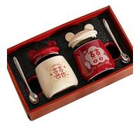 HUMOCHUSON Personalised Mug Ceramic Mugs with Chinese Wedding Characters for Couples, Suitable for Girlfriends and Friends, Engagement Gifts - Double Happiness Mugs Gift Box - 301-400Ml
