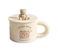 HUMOCHUSON Personalised Mug Cute Ceramic Bear Mug with Lid Breakfast Milk Cup for Couples, Children and Girls - Model B - 338Ml