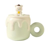 HUMOCHUSON Porcelain Mug Ceramic Mug with 3D Bear Lid, Microwave-Safe, Suitable for Female Students - Mint Green - 501-600Ml