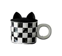 HUMOCHUSON Simple Black and White Ceramic Cup with Big Ears and Multiple Cup Lids Suitable for Breakfast Milk Coffee Cup