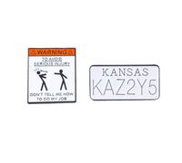 Humor Warning Sign Brooch Pins Set, Alloy Enamel Blouse Pins with Funny Text “Don’t Tell Me How To Do My Job” and Kansas Plate Badge, Retro Style Lapel Pin Accessories for Men Women Clothing