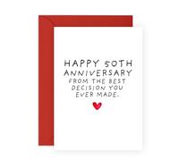 Humorous 50 Years Anniversary Card For Him Her - '50th Anni Best Decision You Ever Made' - Gifts for Babe, Girlfriend, Boyfriend, Husband, Wife - Couple Jokes - Comes with Fun Stickers