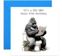 Humorous 60th Birthday Cards for Men, Gorilla 'It's a Big One' Toilet Funny Joke for Dad Brother Uncle Husband - Square Card, Blank Inside With Envelope