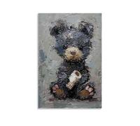 Humorous Animal Bear Bathroom Wall Art Canvas Poster, Adorable Black Bear Holding Paper Print, Fun Decor, Stylish Accent for Children’s Washrooms And Toilets 08x12inch(20x30cm)