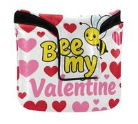Humorous Bee My Valentine Mallet Putter Head Cover Magnetic Golf Putter Headcover for Mallet Square Waterproof PU Leather