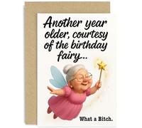 Humorous Birthday Card for Friend, 'Another Year Older, Courtesy of the Birthday Fairy...' Gift, Witty Graphics, For Men & Women, for Friend Colleague Family, Blank Inside with Envelope