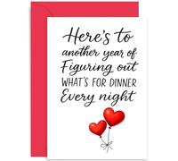 Humorous Birthday Card for Partner, 'Here's to Another Year of Figuring Out What's For Dinner' Gift, Playful Design, For Him or Her, Blank Inside with Envelope