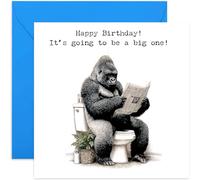 Humorous Birthday Cards for Men, Gorilla 'It's a Big One' Toilet Funny Joke for Dad Brother Uncle Husband - Square Card, Blank Inside With Envelope