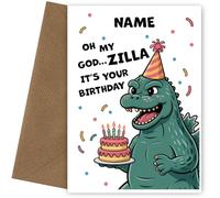 Humorous Birthday Cards for Men - Oh My Godzilla - Personalised Monster Birthday Card for Him Male Friend Dad Bday Cards Brother Uncle Boss Colleague - Bday Card for Men