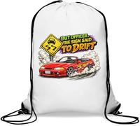 Humorous Car Drifting Scene Gym Sack Casual Drawstring Bag White