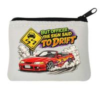 Humorous Car Drifting Scene Neoprene Coin Purse Pouch 10x11cm White