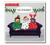 Humorous Christmas Card (PLK- XFP043) Pugs in Blankets - from The Froot Loop! Range - with an Embossed Finish