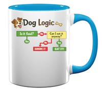 Humorous Dog Decision Making Flowchart Ceramic Tea Coffee Mug Light Blue