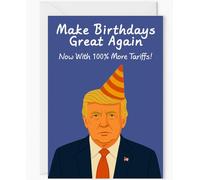 Humorous Donald Trump Birthday Card - Navy Blue A5 Greeting with Party Hat Design - Funny Political Card for Him or Her