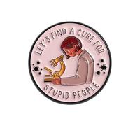 Humorous Experimenter Brooch Featuring English Letters Microscope Design Round Alloy Lapel Pin Science Theme Circular Badge