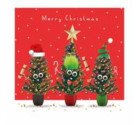 Humorous General Christmas Greeting Card From The Fun Fluff Range - Googly Eyes and Fluffy Embellishments on Card (Potted Xmas Trees)