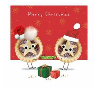 Humorous General Christmas Greeting Card From The Fun Fluff Range - Googly Eyes and Fluffy Embellishments on Card (Pies Pulling a Cracker)