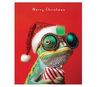 Humorous General Christmas Greeting Card From The Fun Fluff Range - Googly Eyes and Fluffy Embellishments on Card (Lizard in Santa Hat)