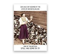 Humorous Greeting Card (PIG7252) Birthday - She was Ashamed at The State of her Reycyling Bin - Ribticklers! Range